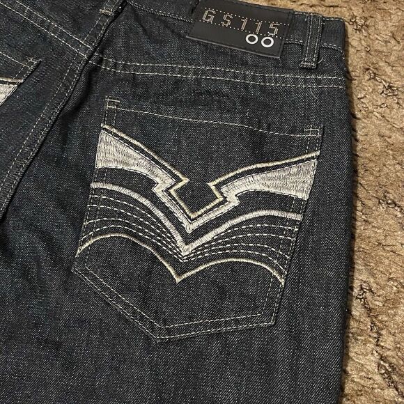 Y2K GS115 Embroidered Baggy Skater Jeans Navy Blue 32x29 - Picture 3 of 4